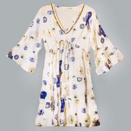 (ML) Nomad Sari On the Med Collection - Dress -  White , Blue & Gold Evil Eye Design