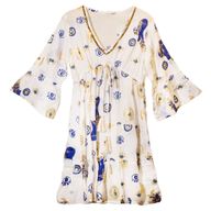(ML) Nomad Sari On the Med Collection - Dress -  White , Blue & Gold Evil Eye Design