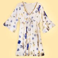 (ML) Nomad Sari On the Med Collection - Dress -  White , Blue & Gold Evil Eye Design