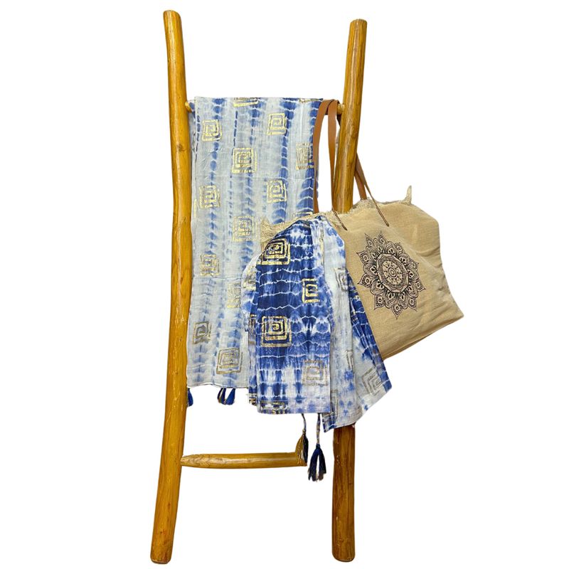 Nomad Sari - Pareo - Blue Tie Dye & Blockprint