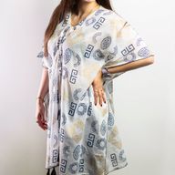 Nomad Sari - Kaftan - Gold & Blue Greek Motiff - Handpainted