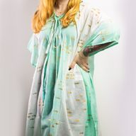 Nomad Sari - Kaftan - White & Turquoise & Gold Fish Design