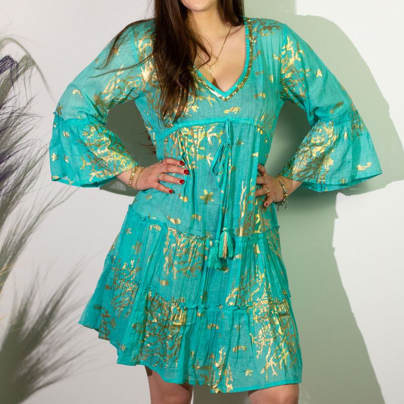 (ML) Nomad Sari On the Med Collection - Dress - Turquoise & Gold Coral Design