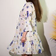 (ML) Nomad Sari On the Med Collection - Dress -  White , Blue & Gold Evil Eye Design