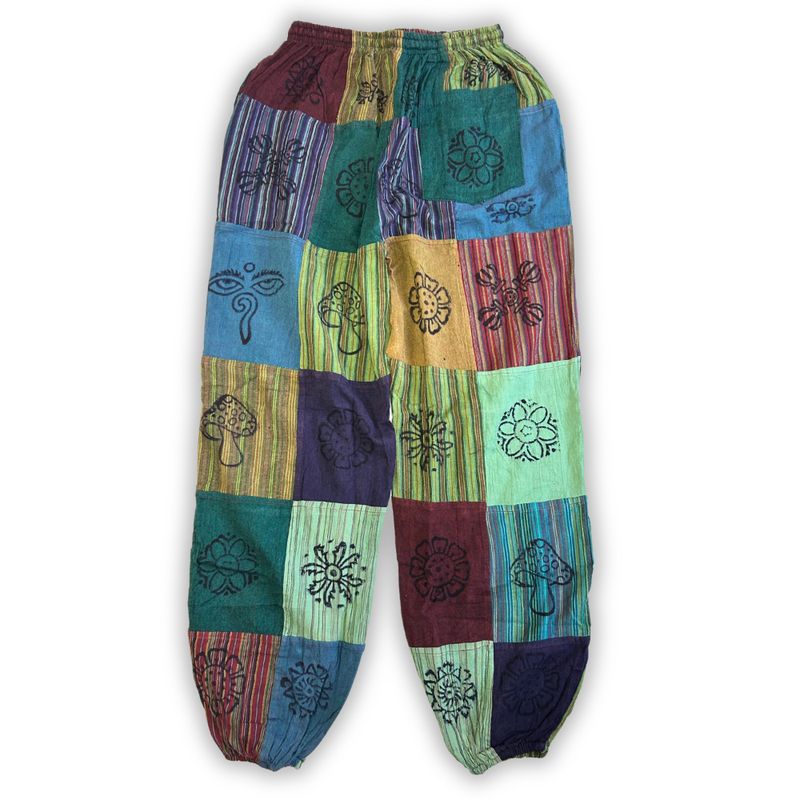 Nomad Sari - Mushroom Pants - Block Print Designs -Green Tones (105x127cm) S/M