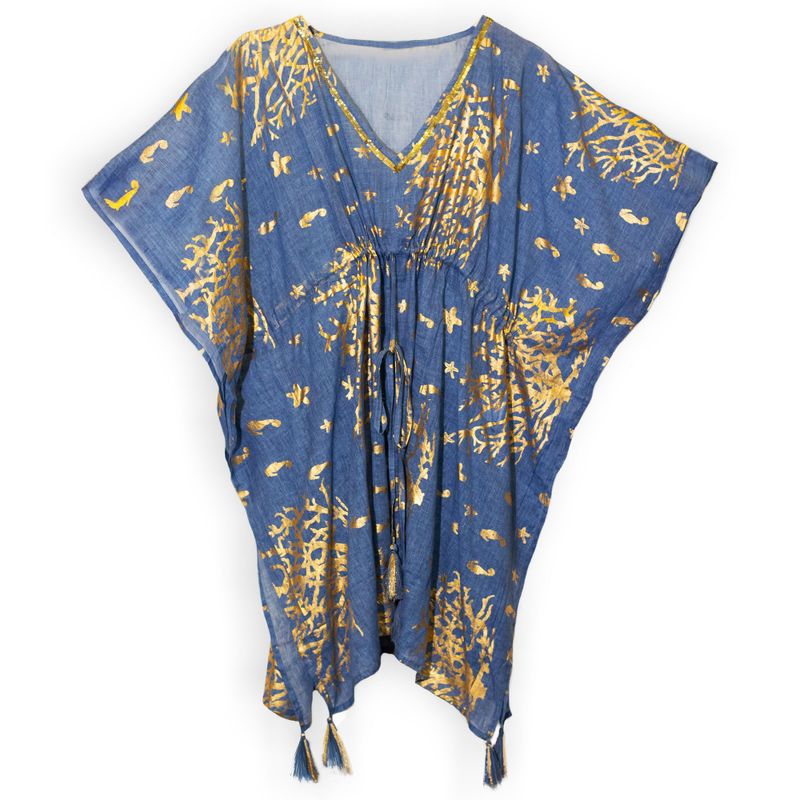 Nomad Sari - Kaftan - Sea Blue & Gold Coral Design