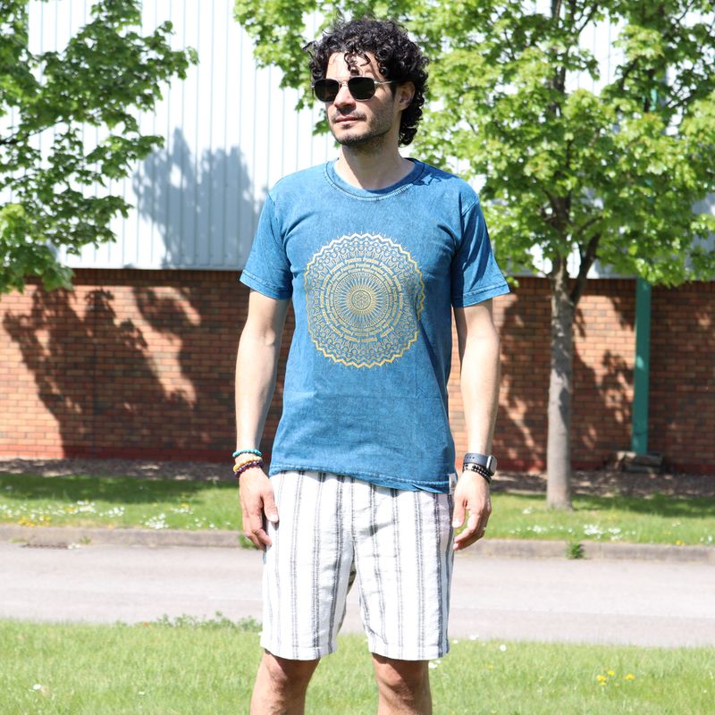 Stone Washed T-Shirt - Mandala - Blue