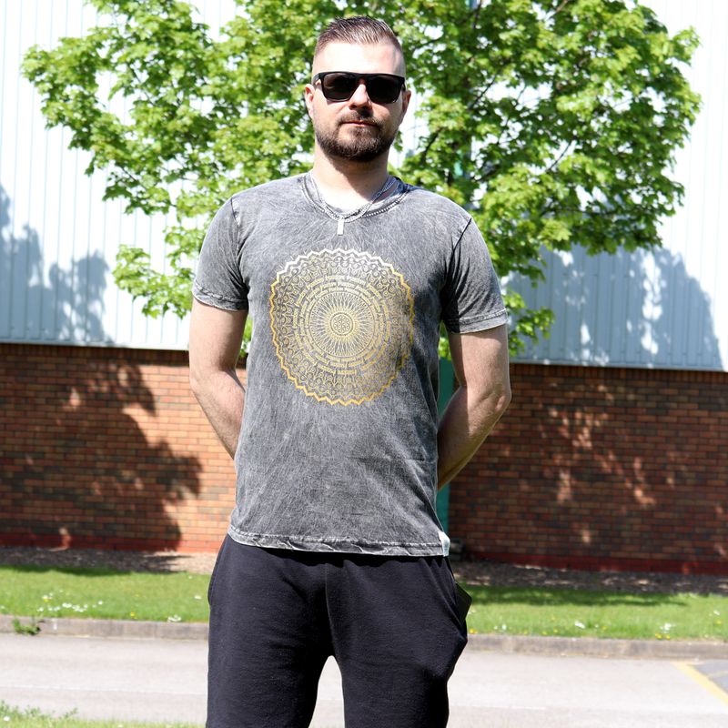 Stone Washed T-Shirt - Mandala - Dark Grey