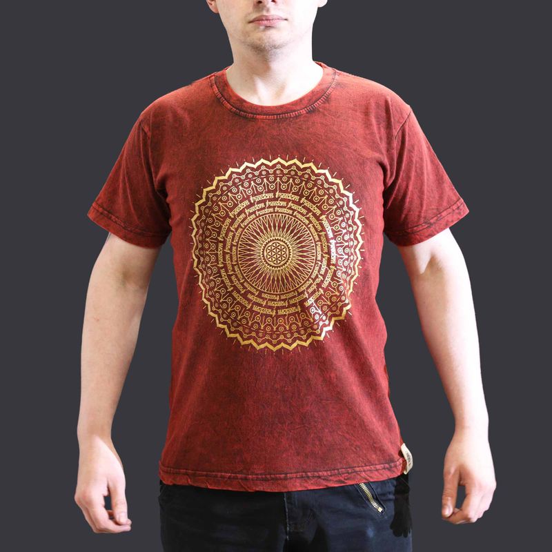 Stone Washed T-Shirt - Mandala - Maroon