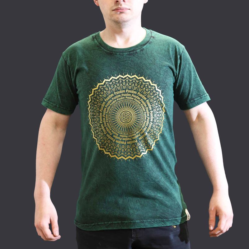 Stone Washed T-Shirt - Mandala - Green