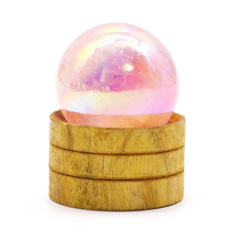 Gemstone Crystal Sphere 40mm - Rose Quartz Titanium Aura with Stand