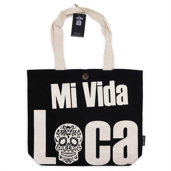 Iconic Classic Tote Bag - Mi Vida Loca - Black Natural 10oz (36x43x10cm)