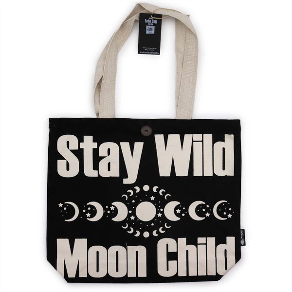 Iconic Classic Tote Bag - Stay Wild, Mood Child - Black Natural 10oz (36x43x10cm)