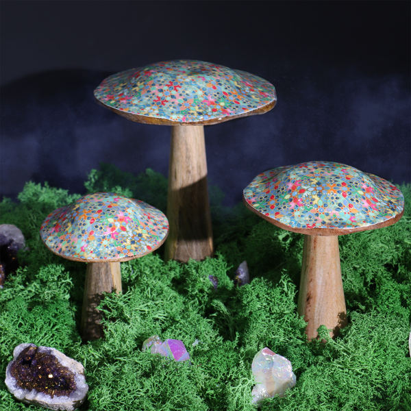 Wooden Enamelled Mushroom Decoration