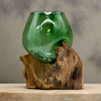 Recycled glass blown on wood