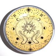 Triple Leg Enameled Offering Plate - Hands & Sun