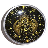 Triple Leg Enameled Offering Plate - Gold Goddess on Black