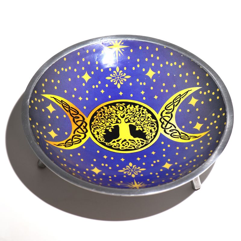 Triple Leg Enameled Offering Plate - Purple Triple Moon