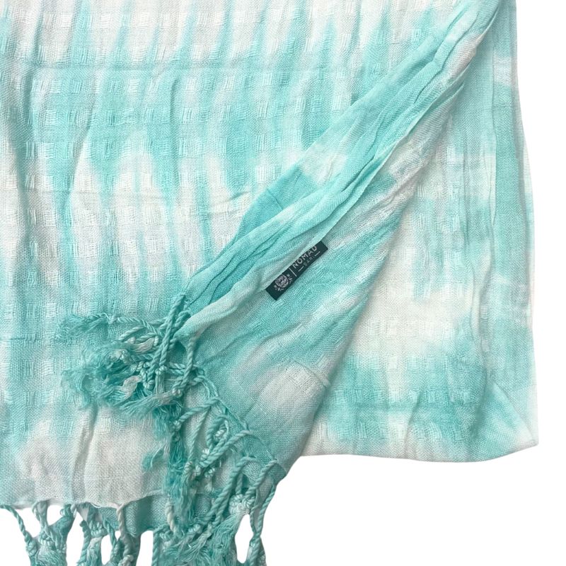 Boho Java Art Stole/Scarf - Teal Stripes & Motif - 62x200cm
