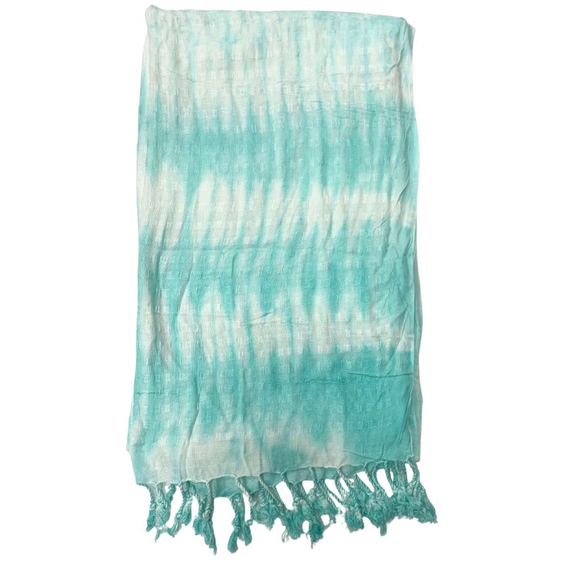 Boho Java Art Stole/Scarf - Teal Stripes & Motif - 62x200cm