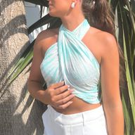 Boho Java Art Stole/Scarf - Teal Stripes & Motif - 62x200cm