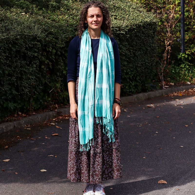 Boho Java Art Stole/Scarf - Teal Stripes & Motif - 62x200cm