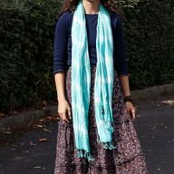 Boho Java Art Stole/Scarf - Teal Stripes & Motif - 62x200cm