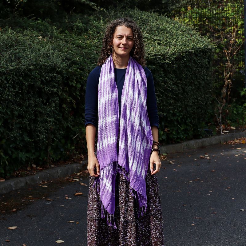 Boho Java Art Stole/Scarf - Lavender Stripes & Motif - 62x200cm