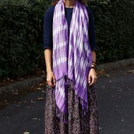 Boho Java Art Stole/Scarf - Lavender Stripes & Motif - 62x200cm