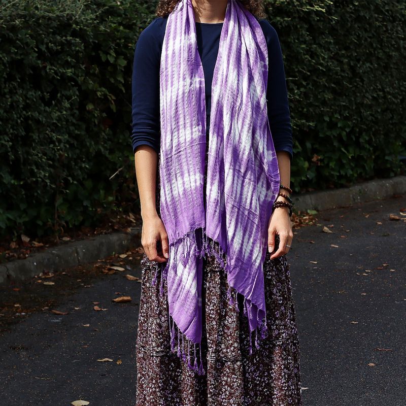 Boho Java Art Stole/Scarf - Lavender Stripes & Motif - 62x200cm