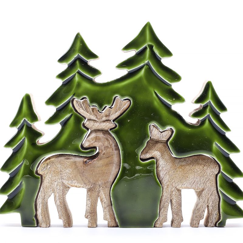 Lost in the Forest - Two Deer in the Forest 3D Wooden Decoration - 18x23cm