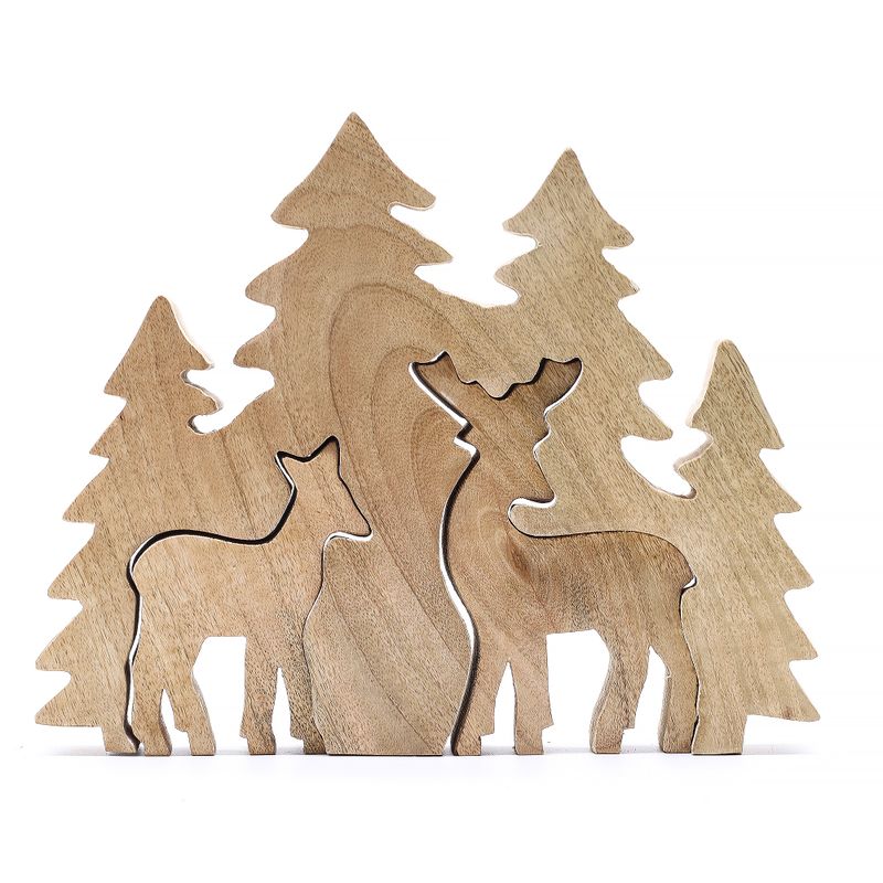 Lost in the Forest - Two Deer in the Forest 3D Wooden Decoration - 18x23cm
