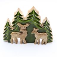 Lost in the Forest - Two Deer in the Forest 3D Wooden Decoration - 18x23cm