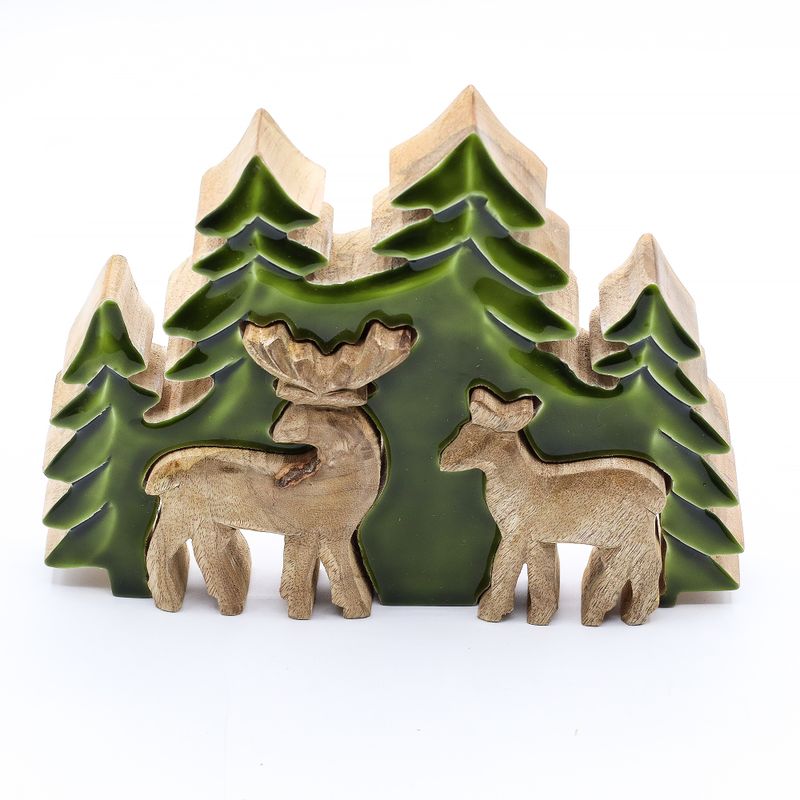 Lost in the Forest - Two Deer in the Forest 3D Wooden Decoration - 18x23cm