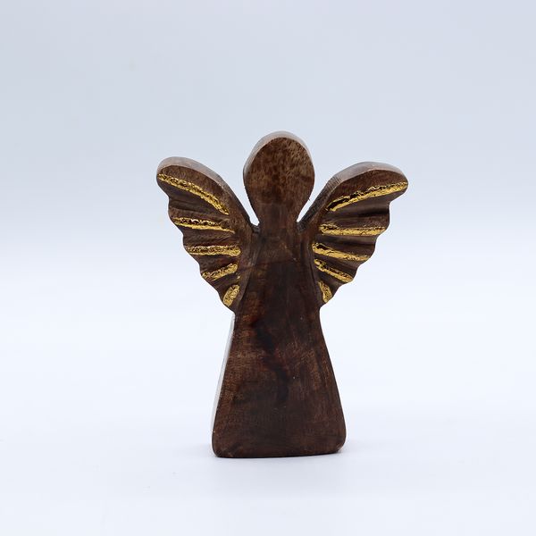 Small Mango Wood Angel - Gold Decor - 12cm