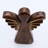 Lrg Mango Wood Angel - Gold Decor - 19cm