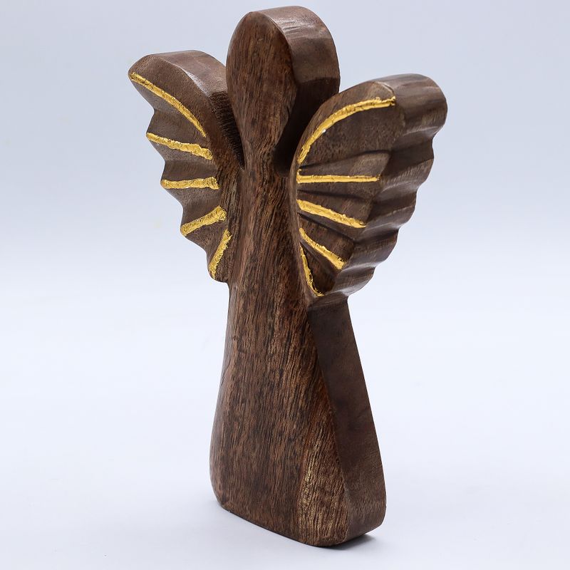 Lrg Mango Wood Angel - Gold Decor - 19cm