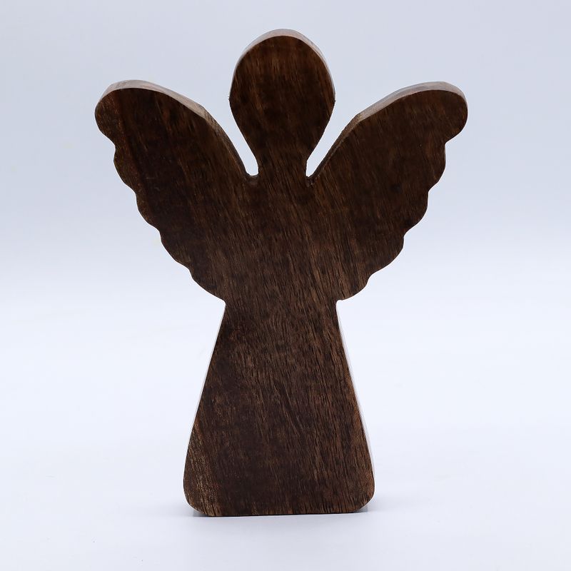 Lrg Mango Wood Angel - Gold Decor - 19cm