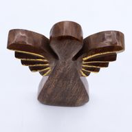 Lrg Mango Wood Angel - Gold Decor - 19cm