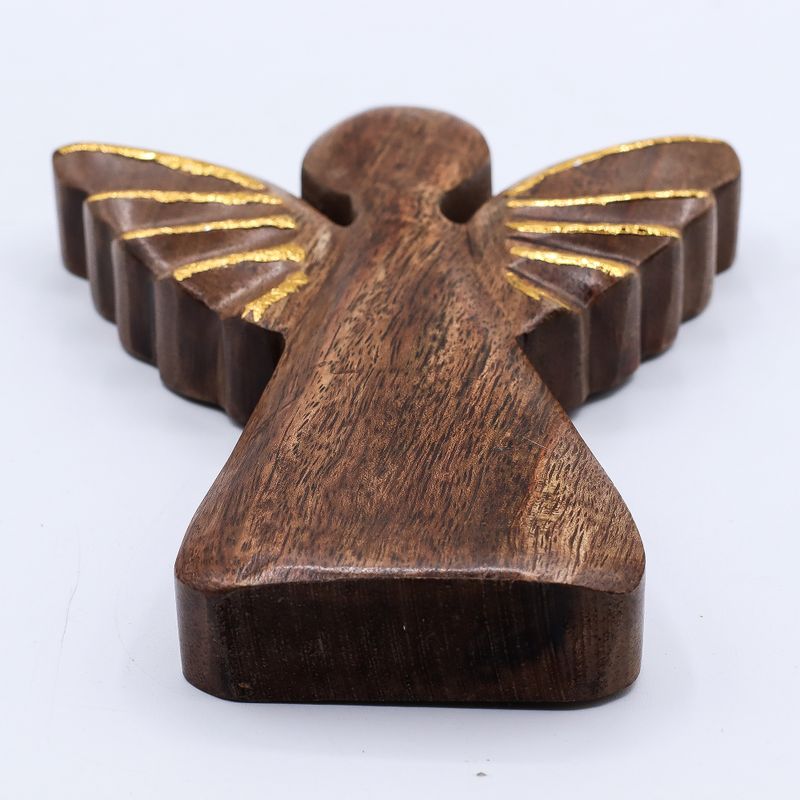 Lrg Mango Wood Angel - Gold Decor - 19cm