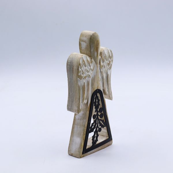 Mango Wood Angel - Whitewash with Iron Decor Cut Out - 18cm