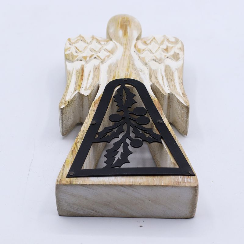 Mango Wood Angel - Whitewash with Iron Decor Cut Out - 18cm