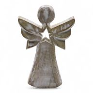 Mango Wood Angel - Whitewash with Star Cut Out - 18cm