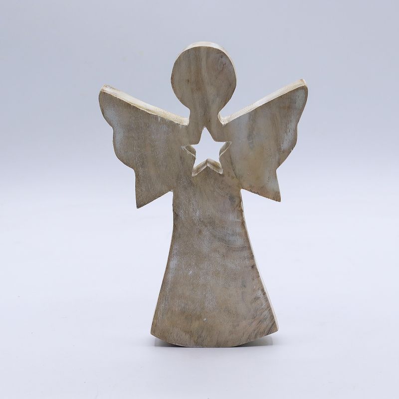 Mango Wood Angel - Whitewash with Star Cut Out - 18cm