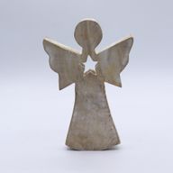 Mango Wood Angel - Whitewash with Star Cut Out - 18cm
