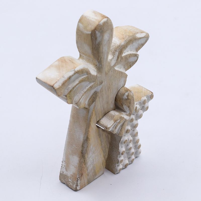 Mango Wood Angel in Angel - Whitewash - 15cm