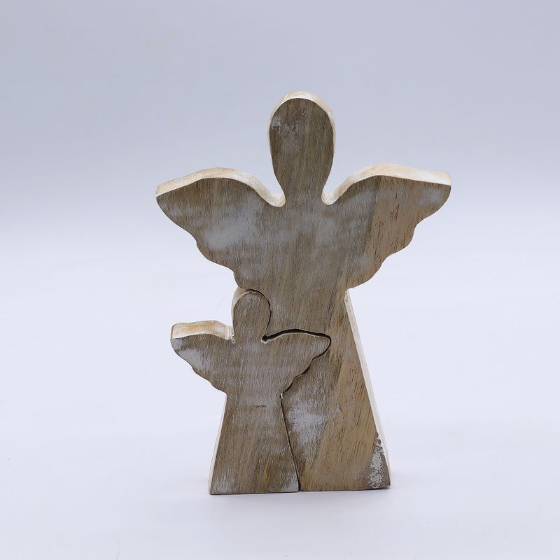 Mango Wood Angel in Angel - Whitewash - 15cm