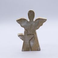 Mango Wood Angel in Angel - Whitewash - 15cm