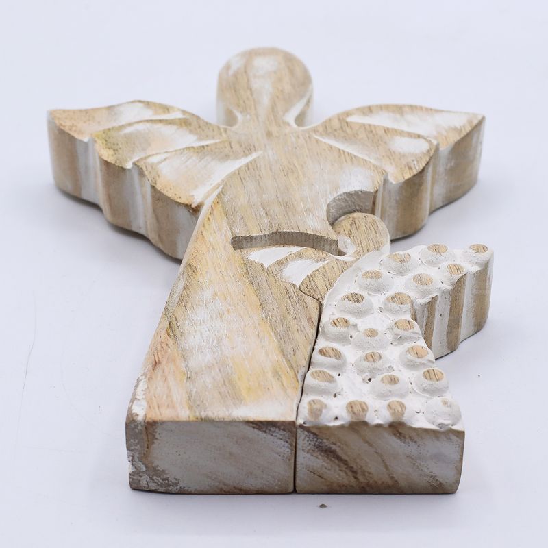 Mango Wood Angel in Angel - Whitewash - 15cm