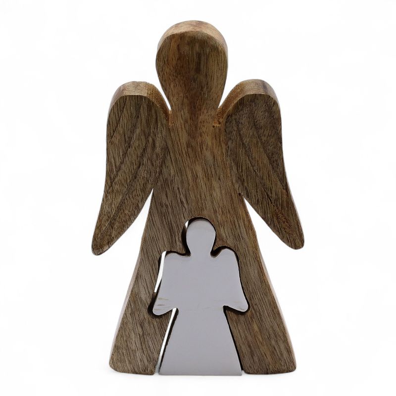 Mango Wood Angel in Angel - White Enamel - 15cm